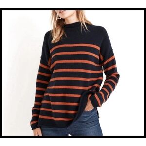 Madewell Striped Whitworth Mockneck Sweater Merino Wool Blend Blue Orange Medium